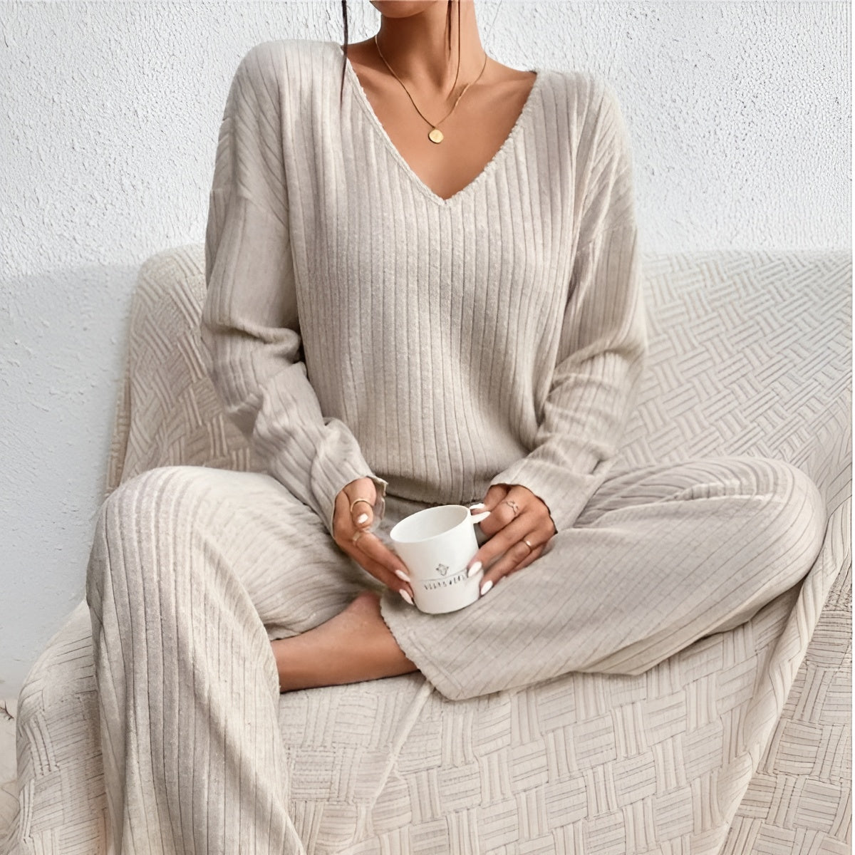 Lounge Set – Ribbed Long Sleeve Knitted Lounge Set for Women-Myra Lina