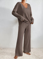 Lounge Set – Ribbed Long Sleeve Knitted Lounge Set for Women-Myra Lina