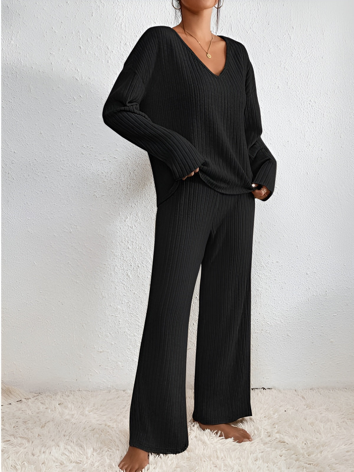 Lounge Set – Ribbed Long Sleeve Knitted Lounge Set for Women-Myra Lina