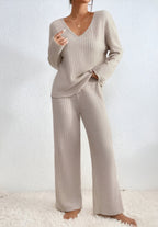 Lounge Set – Ribbed Long Sleeve Knitted Lounge Set for Women-Myra Lina