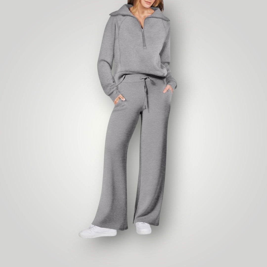 Loungewear Set | Half Zip | Wide Leg | Two-Piece Set | Women's Tracksuit-Myra Lina