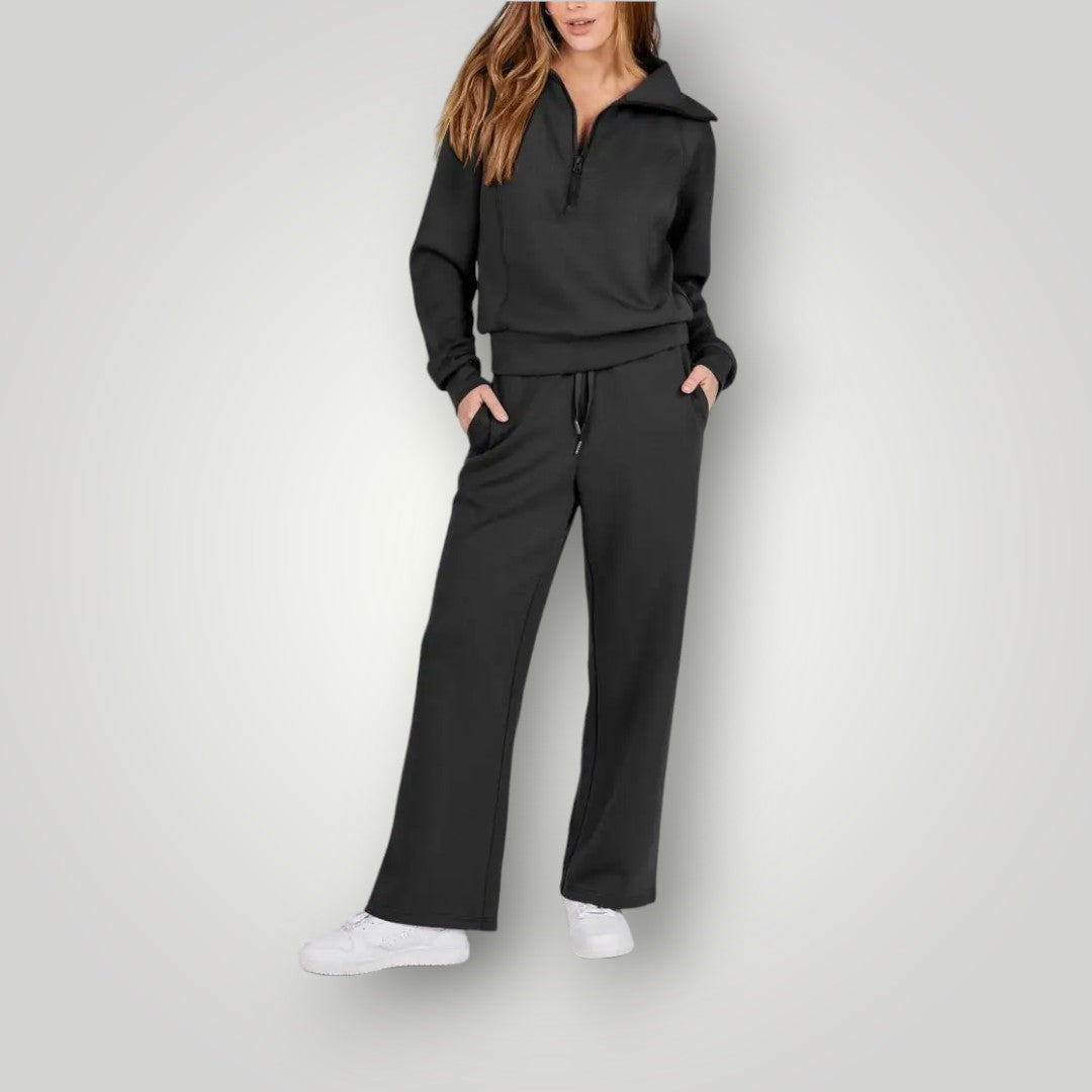 Loungewear Set | Half Zip | Wide Leg | Two-Piece Set | Women's Tracksuit-Myra Lina