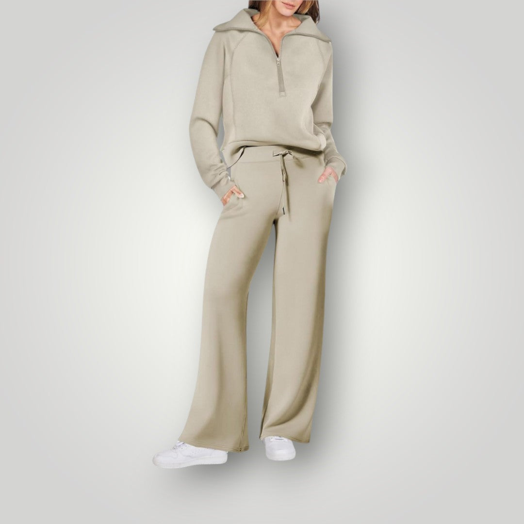 Loungewear Set | Half Zip | Wide Leg | Two-Piece Set | Women's Tracksuit-Myra Lina