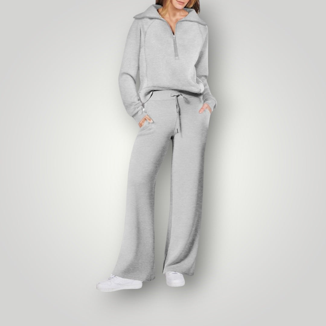 Loungewear Set | Half Zip | Wide Leg | Two-Piece Set | Women's Tracksuit-Myra Lina