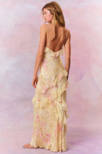 Maxi Dress | Floral Chiffon | Asymmetric Ruffles | Spaghetti Straps-Myra Lina