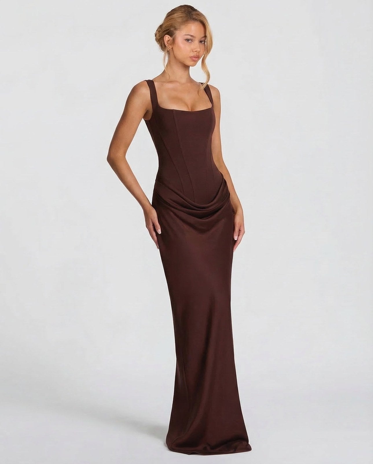 Maxi Dress | Square Neck Draped | Wedding Guest Formal-Myra Lina
