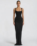 Maxi Dress | Square Neck Draped | Wedding Guest Formal-Myra Lina