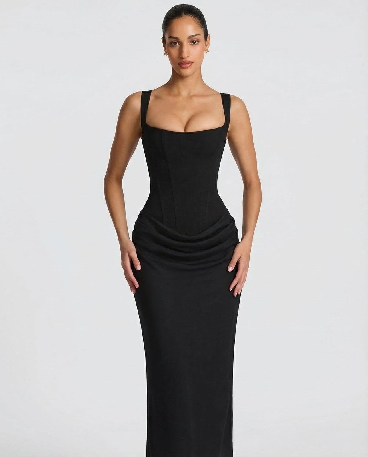 Maxi Dress | Square Neck Draped | Wedding Guest Formal-Myra Lina