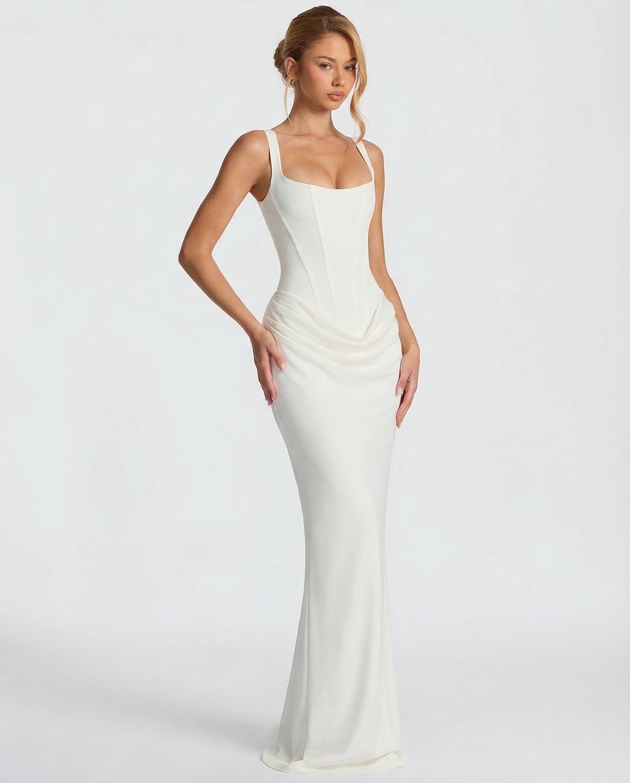 Maxi Dress | Square Neck Draped | Wedding Guest Formal-Myra Lina