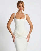 Maxi Dress | Square Neck Draped | Wedding Guest Formal-Myra Lina