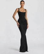 Maxi Dress | Square Neck Draped | Wedding Guest Formal-Myra Lina