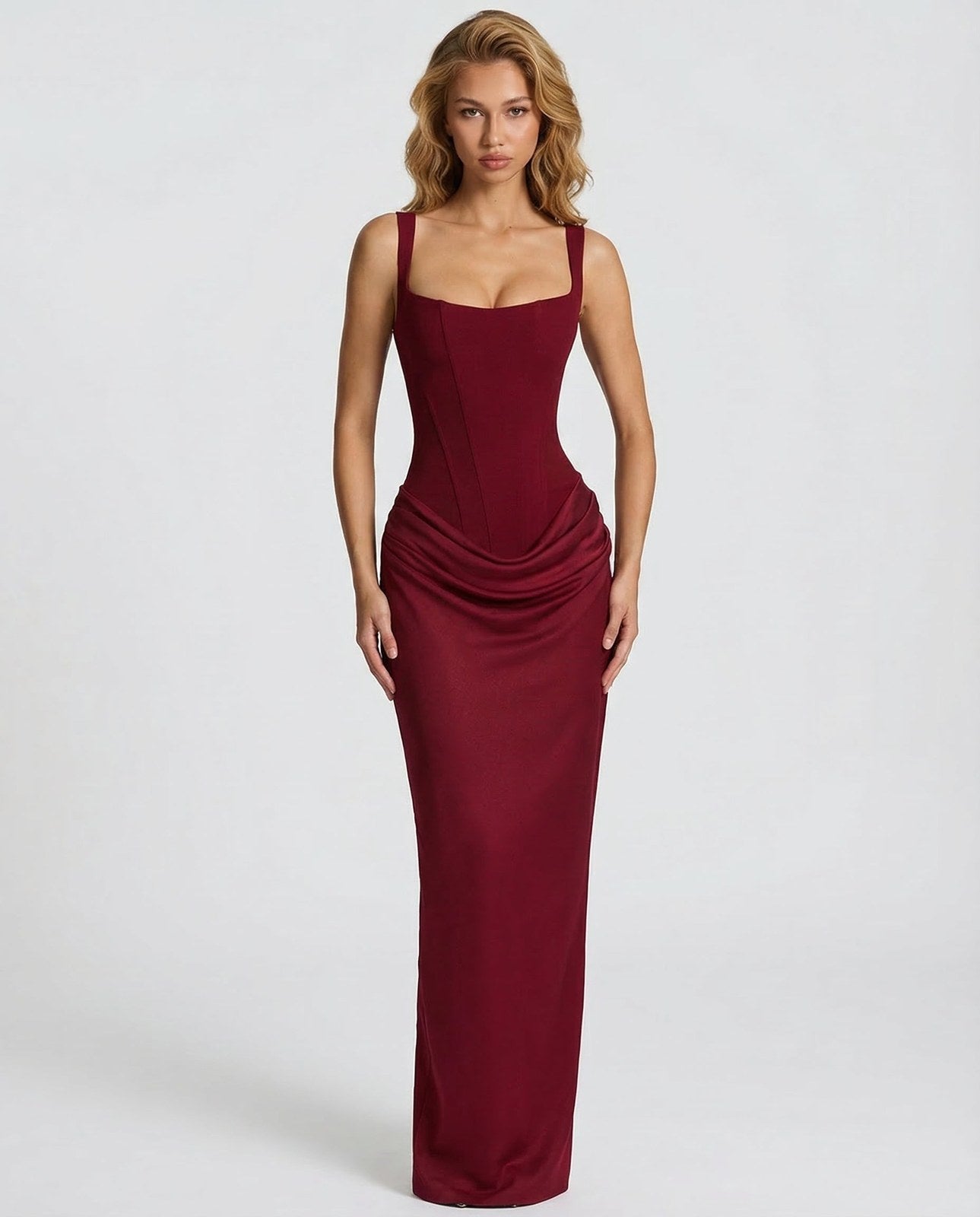 Maxi Dress | Square Neck Draped | Wedding Guest Formal-Myra Lina