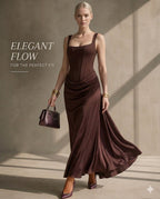 Maxi Dress | Square Neck Draped | Wedding Guest Formal-Myra Lina