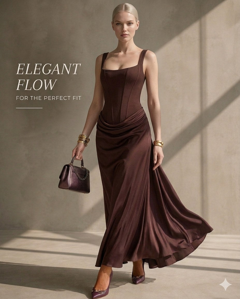 Maxi Dress | Square Neck Draped | Wedding Guest Formal-Myra Lina