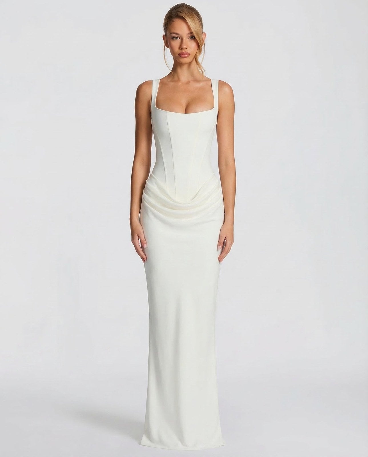 Maxi Dress | Square Neck Draped | Wedding Guest Formal-Myra Lina