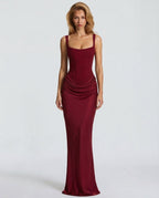 Maxi Dress | Square Neck Draped | Wedding Guest Formal-Myra Lina