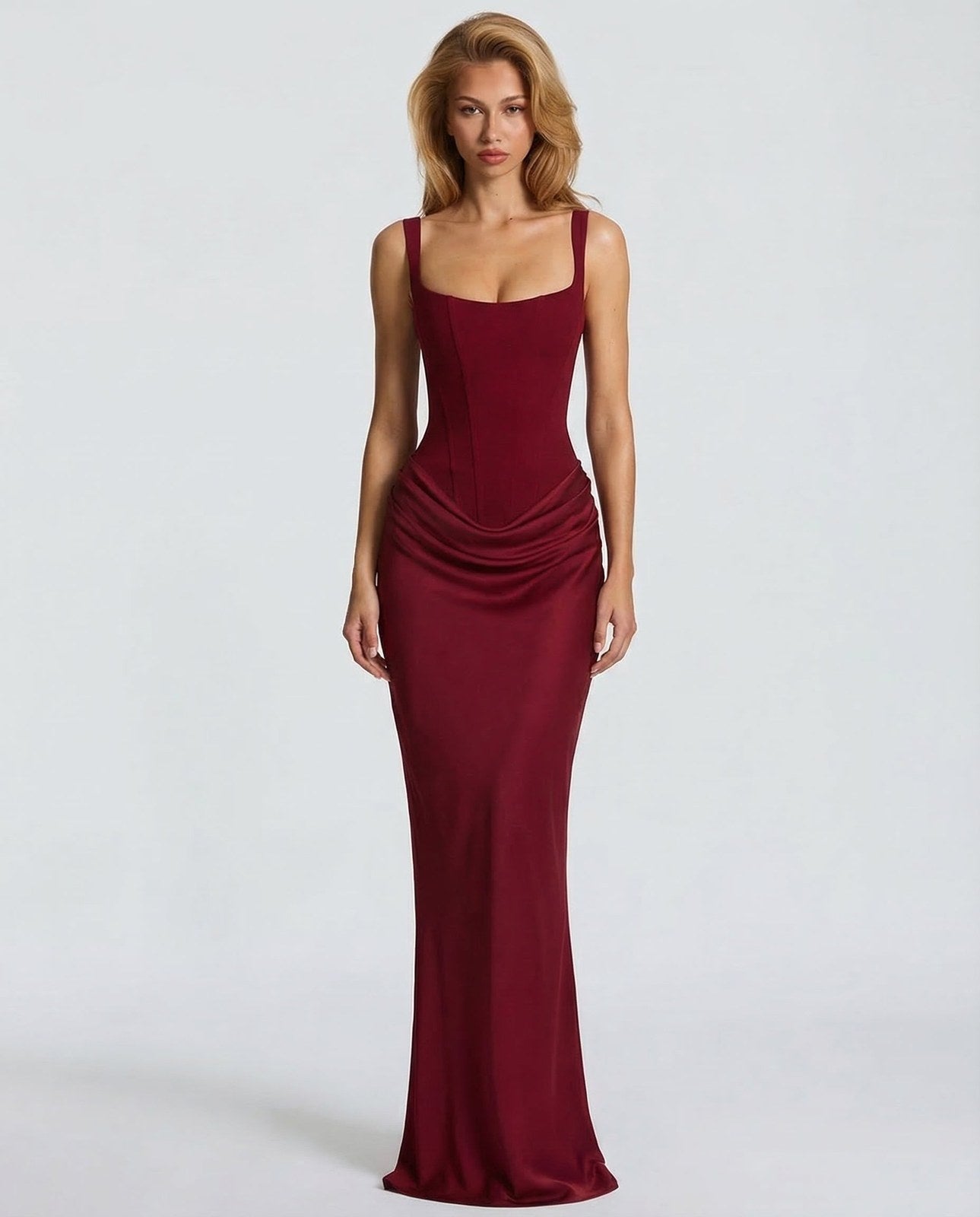 Maxi Dress | Square Neck Draped | Wedding Guest Formal-Myra Lina