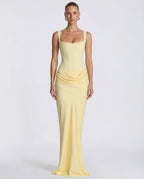 Maxi Dress | Square Neck Draped | Wedding Guest Formal-Myra Lina