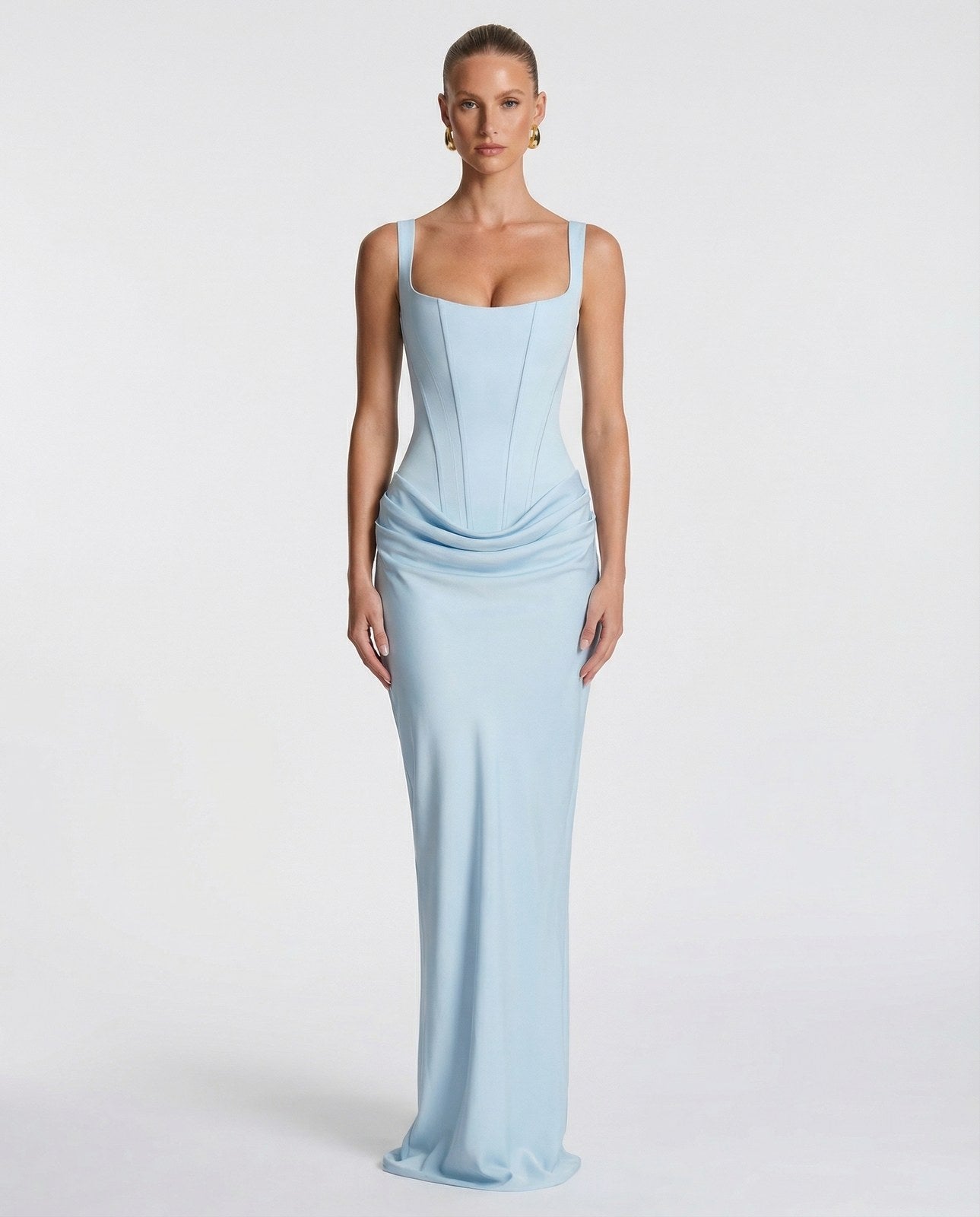 Maxi Dress | Square Neck Draped | Wedding Guest Formal-Myra Lina