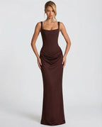 Maxi Dress | Square Neck Draped | Wedding Guest Formal-Myra Lina