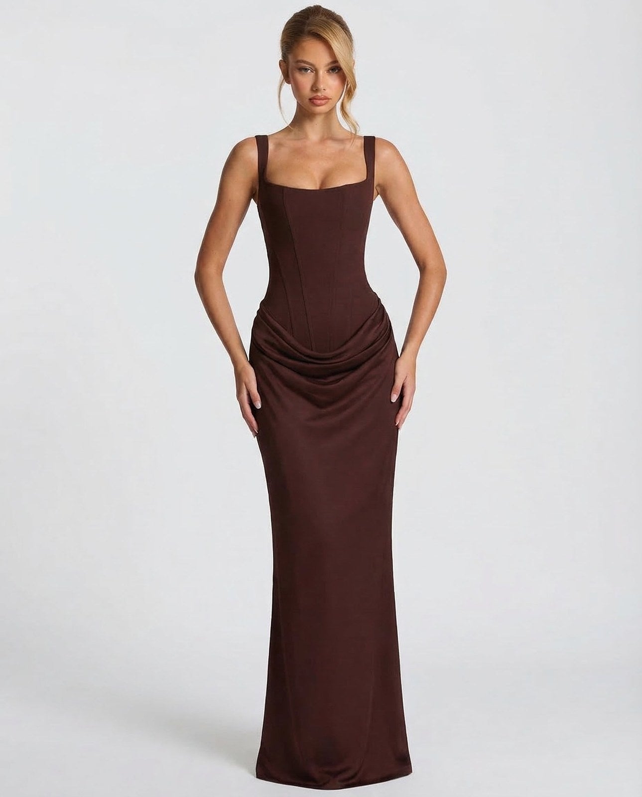 Maxi Dress | Square Neck Draped | Wedding Guest Formal-Myra Lina