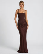 Maxi Dress | Square Neck Draped | Wedding Guest Formal-Myra Lina