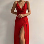 Maxi Dress | V-Neck | Slit | Elegant Dress | Party Dress-Myra Lina