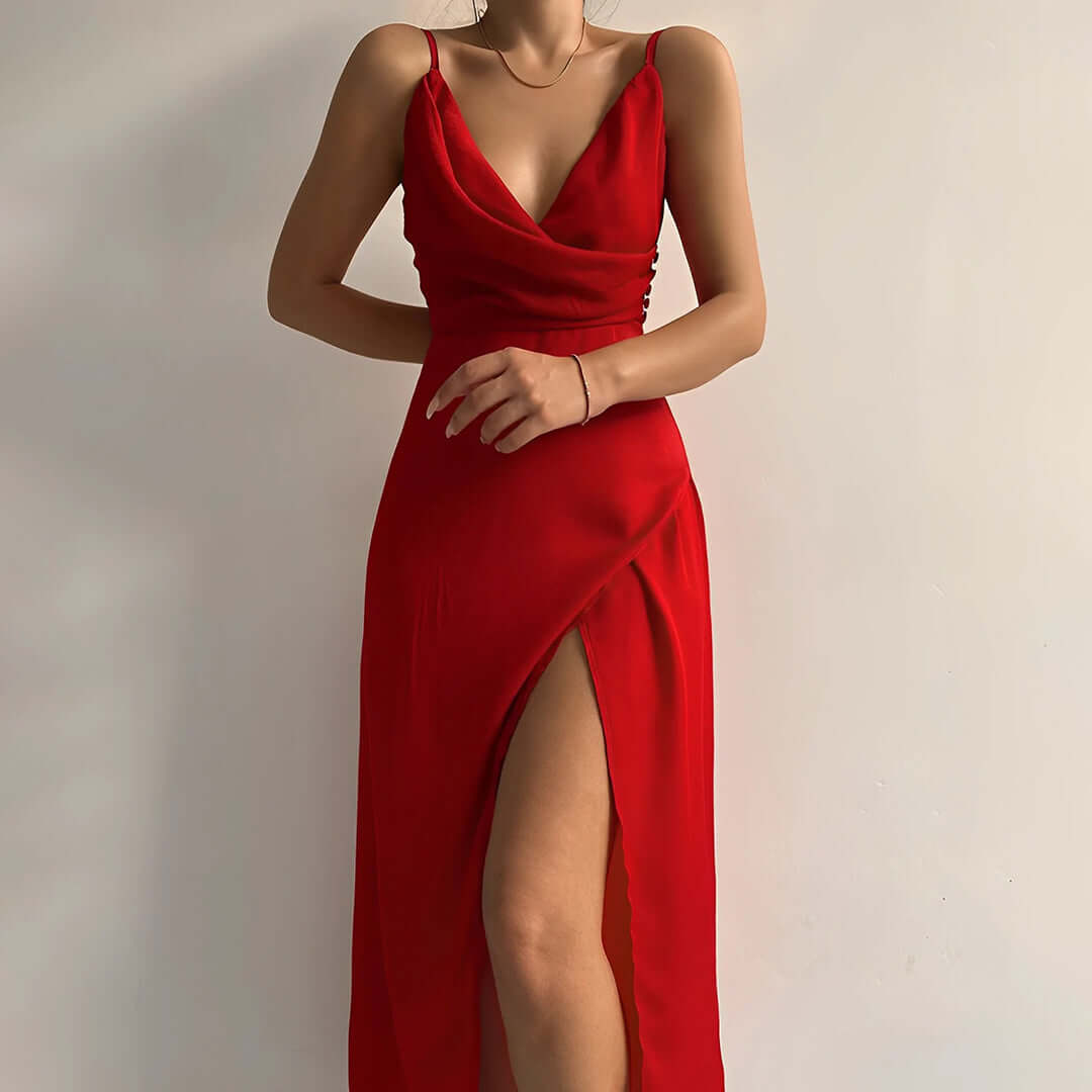 Maxi Dress | V-Neck | Slit | Elegant Dress | Party Dress-Myra Lina