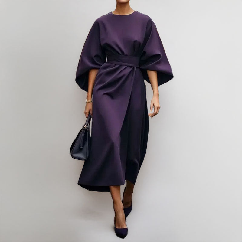 Maxi Dress | Wide Sleeve | Boat Neck | Long Sleeve Dress | Wrap Dress-Myra Lina