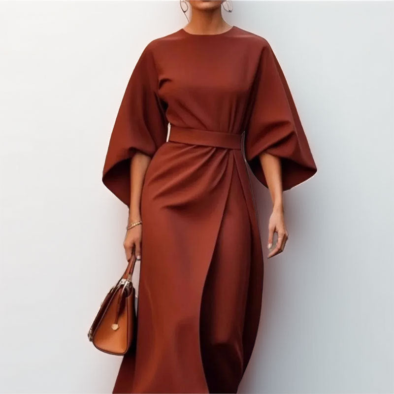 Maxi Dress | Wide Sleeve | Boat Neck | Long Sleeve Dress | Wrap Dress-Myra Lina
