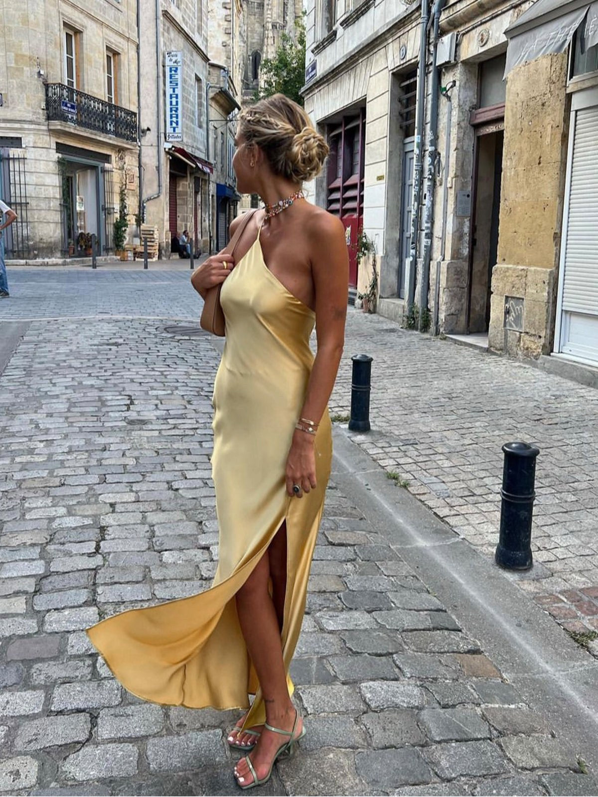 Midi Dress | Backless One Shoulder Slit | Wedding Guest-Myra Lina