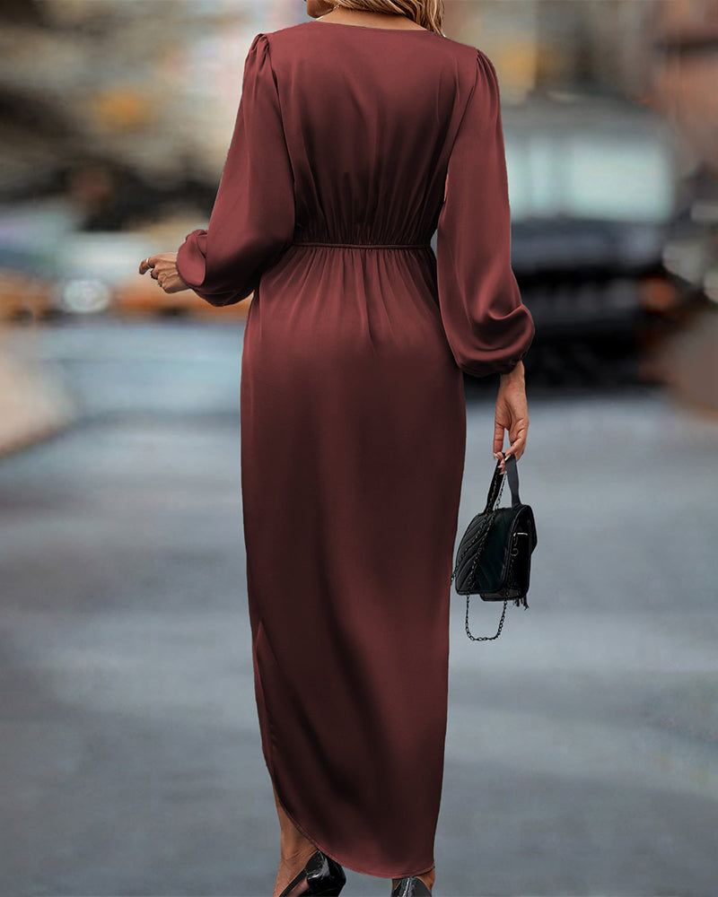 Midi Dress | Long Sleeve | Asymmetric | Wrap Dress | Elegant Dress-Myra Lina