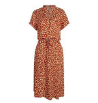 Midi Dress – Women's Dress with Short Sleeves, Waist Tie and Leopard Print-Myra Lina