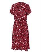 Midi Dress – Women's Dress with Short Sleeves, Waist Tie and Leopard Print-Myra Lina