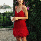 Mini Dress | Sequins | Feather Hem | Spaghetti Straps | Cocktail Party-Myra Lina