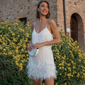 Mini Dress | Sequins | Feather Hem | Spaghetti Straps | Cocktail Party-Myra Lina