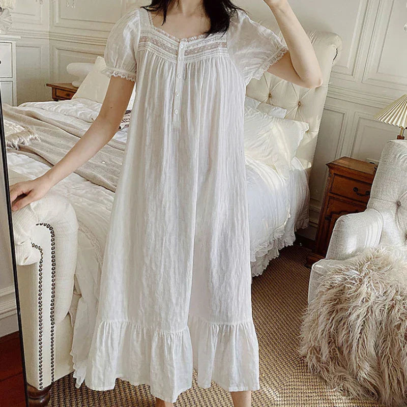 Nightgown | White | Long | Nightdress | Women's Sleepwear-Myra Lina