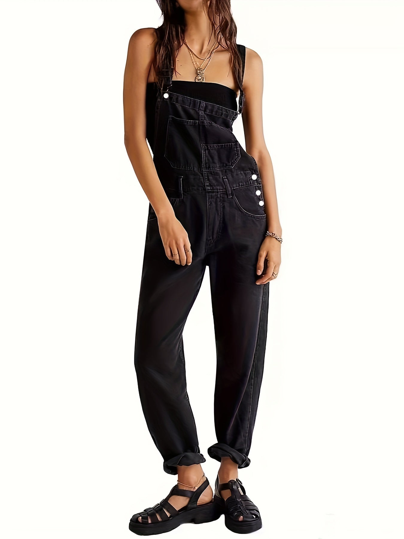 Overalls – Loose Fit – Straight Leg – Denim Overalls – Women's Denim Jumpsuit-Myra Lina