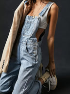 Overalls – Loose Fit – Straight Leg – Denim Overalls – Women's Denim Jumpsuit-Myra Lina