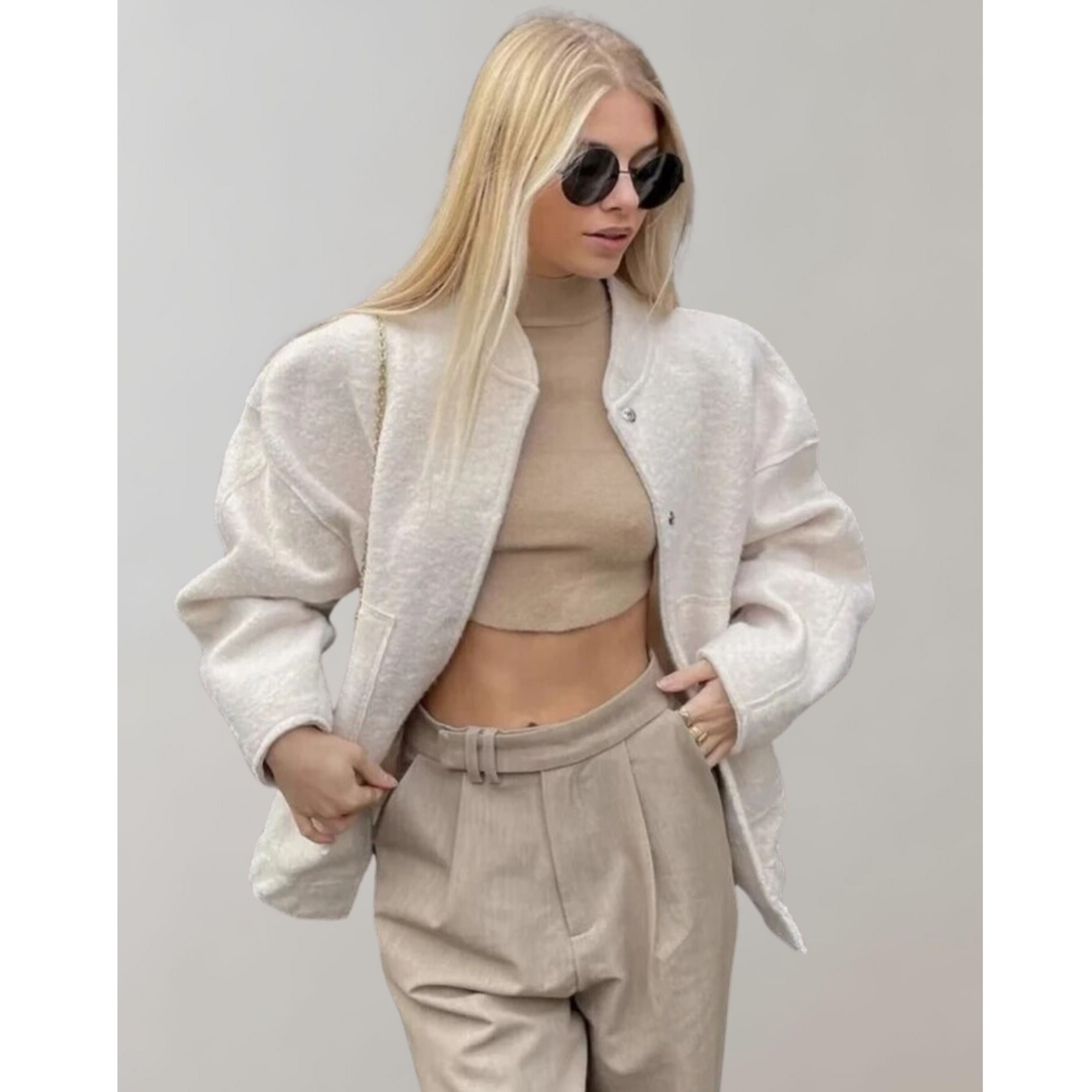 Oversized Bomber Jacket | Button Flap | Pockets | Oversized Jacket | Women's Jacket-Myra Lina