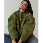 Oversized Bomber Jacket | Button Flap | Pockets | Oversized Jacket | Women's Jacket-Myra Lina