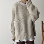 Oversized Sweater – Light Grey Loose-Fit Chunky Knit Sweater for Women-Myra Lina
