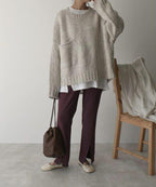 Oversized Sweater – Light Grey Loose-Fit Chunky Knit Sweater for Women-Myra Lina