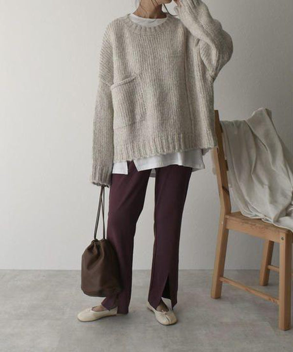 Oversized Sweater – Light Grey Loose-Fit Chunky Knit Sweater for Women-Myra Lina