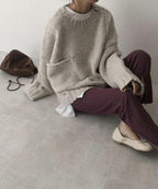 Oversized Sweater – Light Grey Loose-Fit Chunky Knit Sweater for Women-Myra Lina
