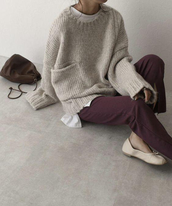 Oversized Sweater – Light Grey Loose-Fit Chunky Knit Sweater for Women-Myra Lina