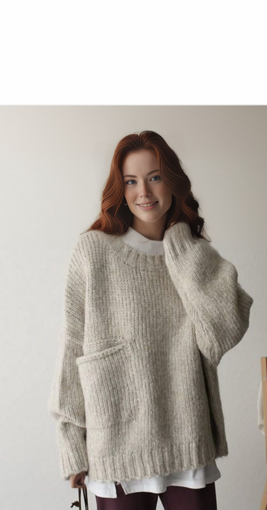 Oversized Sweater – Light Grey Loose-Fit Chunky Knit Sweater for Women-Myra Lina