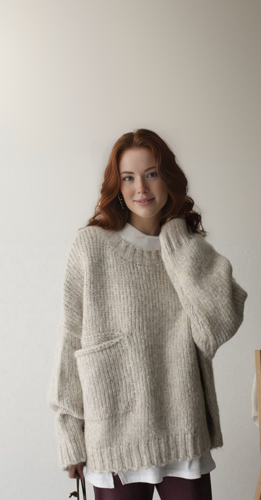 Oversized Sweater – Light Grey Loose-Fit Chunky Knit Sweater for Women-Myra Lina