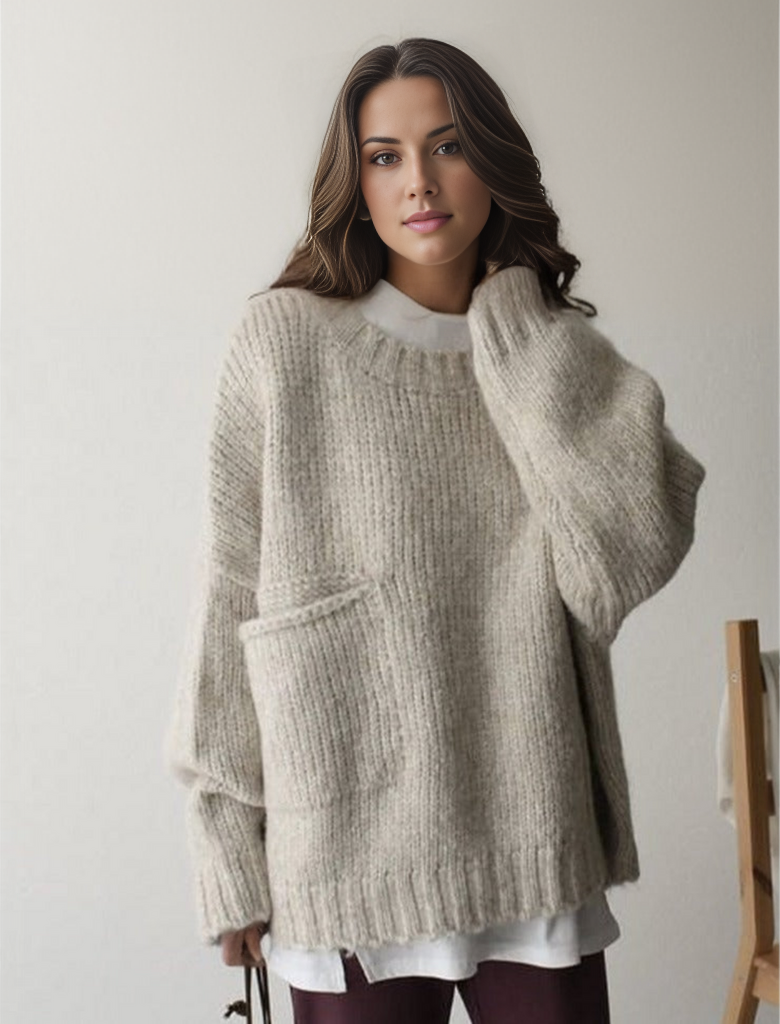 Oversized Sweater – Light Grey Loose-Fit Chunky Knit Sweater for Women-Myra Lina