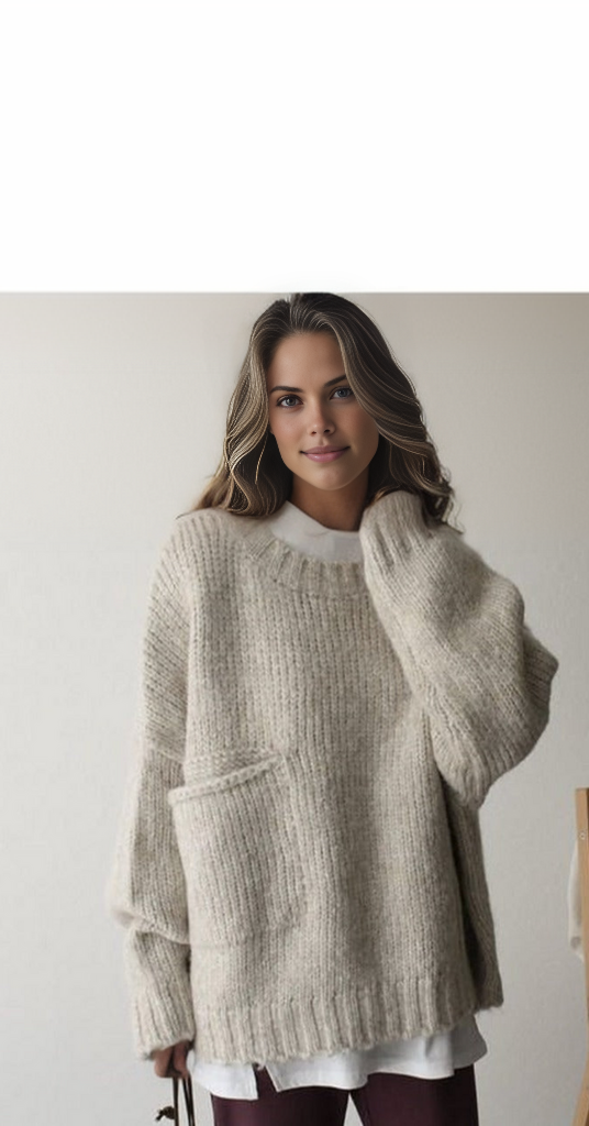 Oversized Sweater – Light Grey Loose-Fit Chunky Knit Sweater for Women-Myra Lina